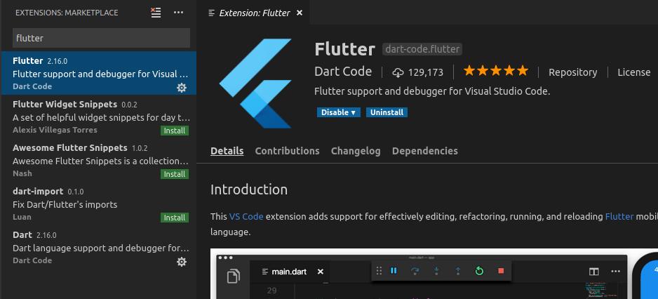 flutter install vscode