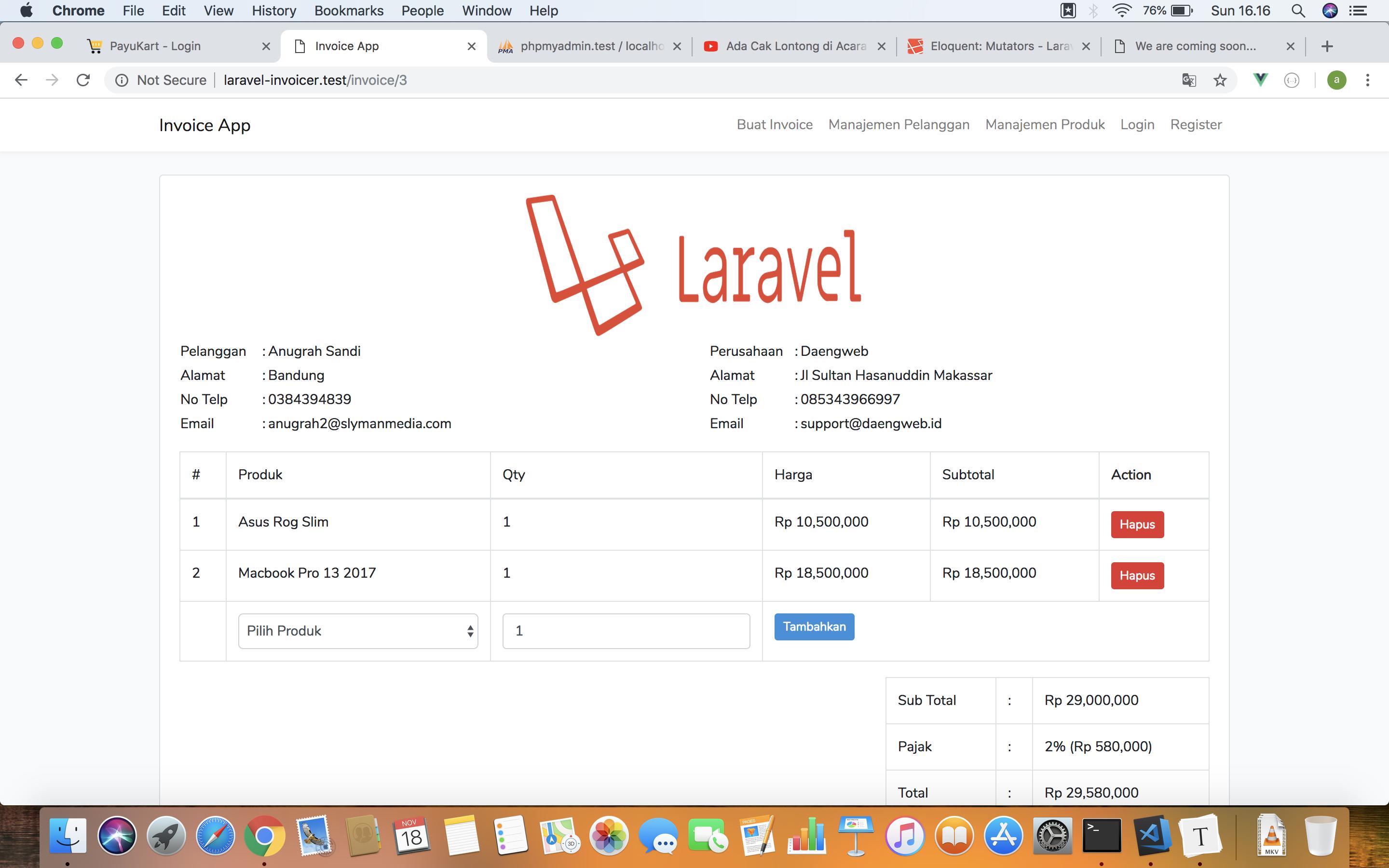 add product to invoice laravel
