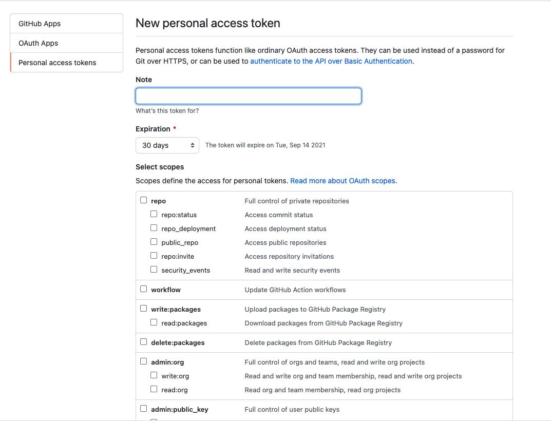 Github Personal Access Token Form