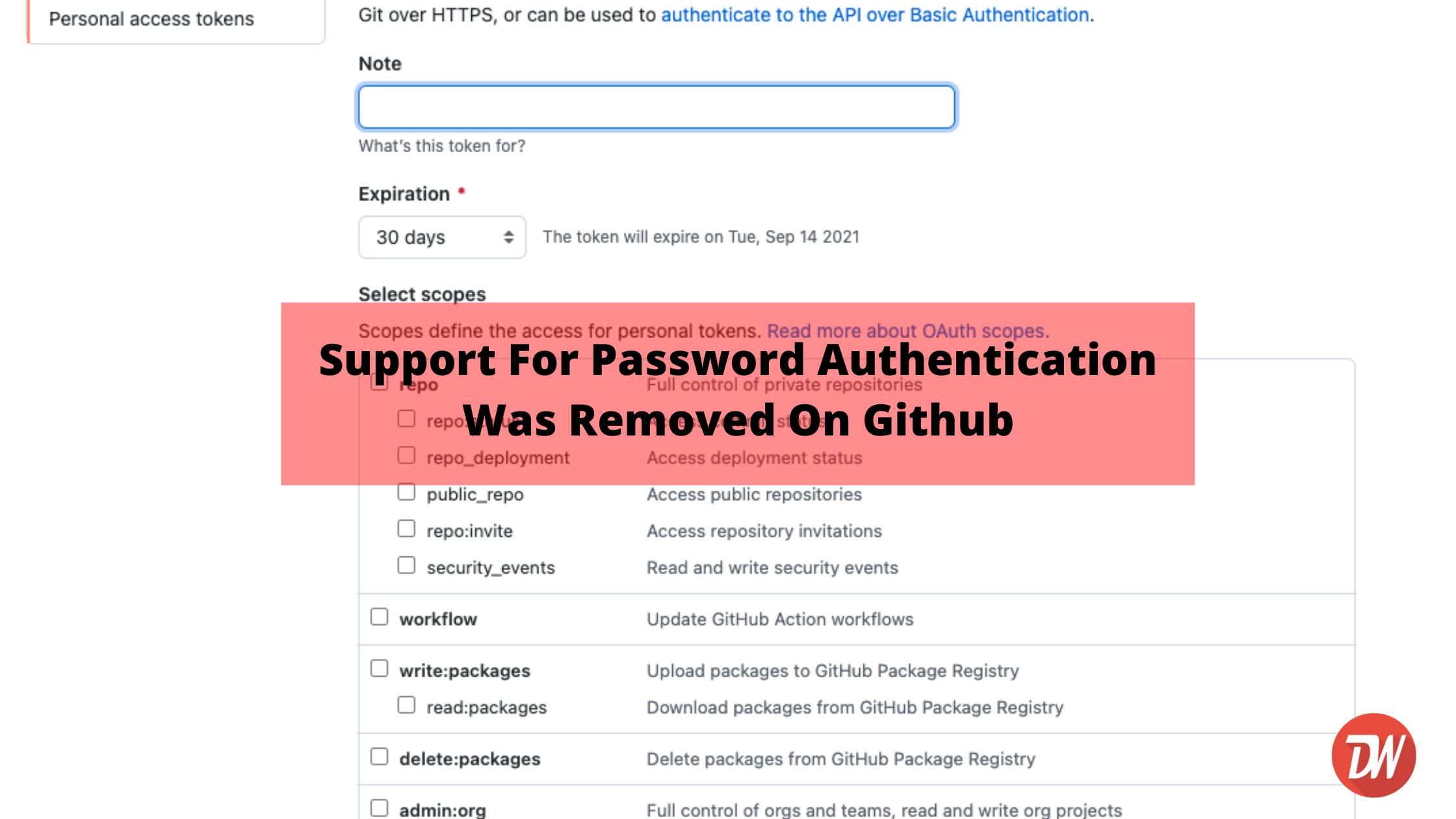Support For Password Authentication Was Removed On Github