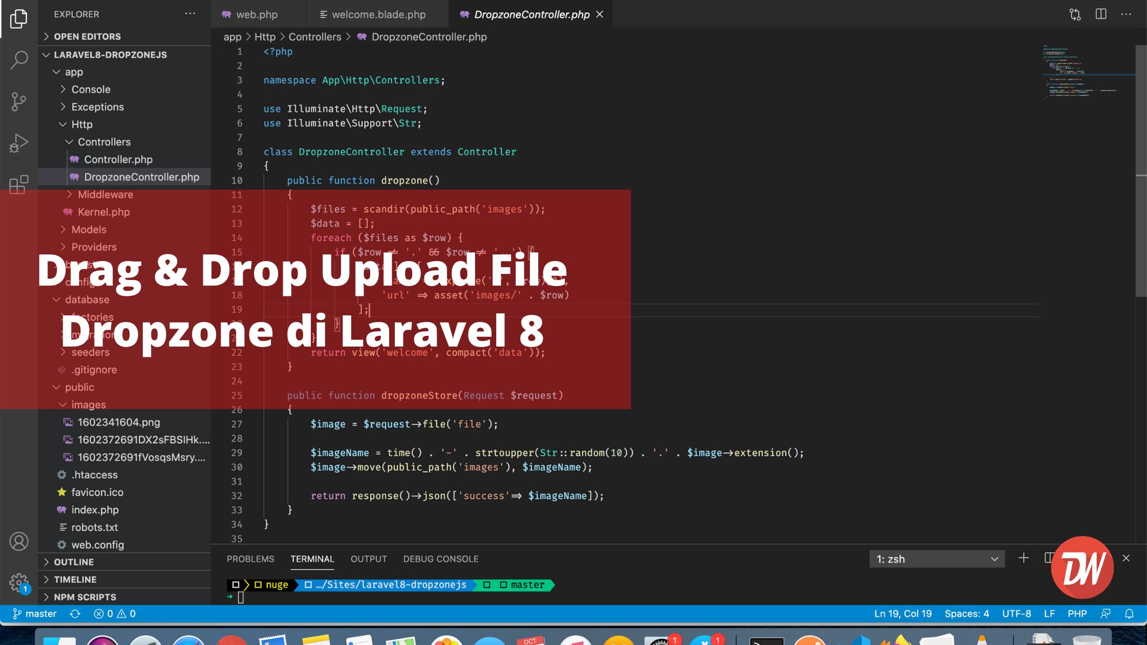 Drag & Drop Upload File Dropzone di Laravel 8