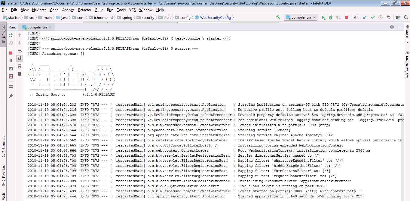 Console output jika berjalan normal